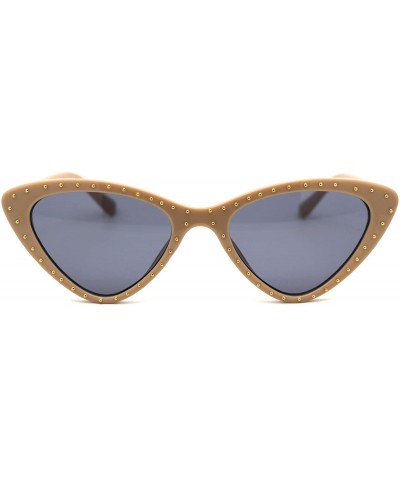 Cat Eye Womens Metal Stud Trim Gothic Cat Eye Plastic Sunglasses - Tan Solid Black - CV18YTLI2DZ $11.65