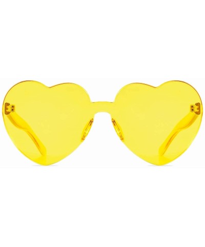 Round One Piece Heart Shaped Rimless Sunglasses Transparent Candy Color Eyewear - 2817-yellow - C118E0GWNWW $17.25