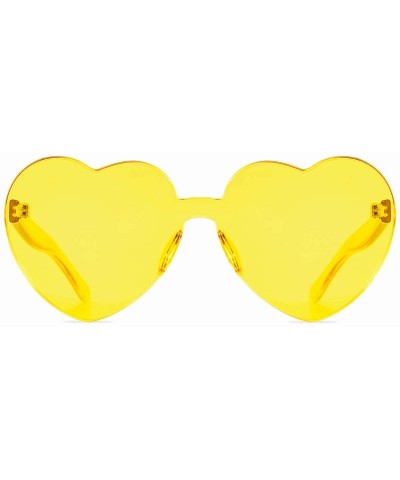 Round One Piece Heart Shaped Rimless Sunglasses Transparent Candy Color Eyewear - 2817-yellow - C118E0GWNWW $17.25