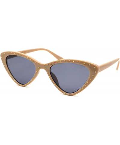 Cat Eye Womens Metal Stud Trim Gothic Cat Eye Plastic Sunglasses - Tan Solid Black - CV18YTLI2DZ $11.65