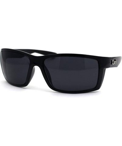 Sport 90s Classic Rectangular Cholo Gangster Biker Style Sunglasses - Shiny Black - C8195EDSL0I $18.94