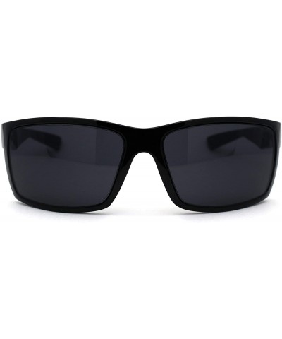 Sport 90s Classic Rectangular Cholo Gangster Biker Style Sunglasses - Shiny Black - C8195EDSL0I $9.84