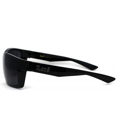 Sport 90s Classic Rectangular Cholo Gangster Biker Style Sunglasses - Shiny Black - C8195EDSL0I $9.84