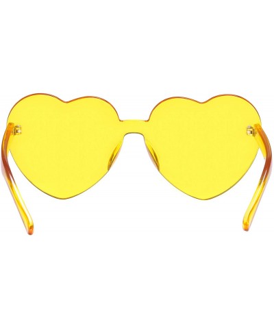 Round One Piece Heart Shaped Rimless Sunglasses Transparent Candy Color Eyewear - 2817-yellow - C118E0GWNWW $11.12