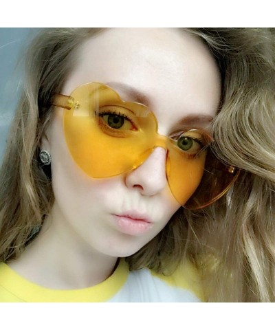 Round One Piece Heart Shaped Rimless Sunglasses Transparent Candy Color Eyewear - 2817-yellow - C118E0GWNWW $11.12