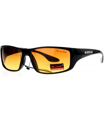 Rectangular Mens High Definition HD Driving Amber Lens Rectangular Plastic Sport Sunglasses - Black - CR119QO9N8N $20.40