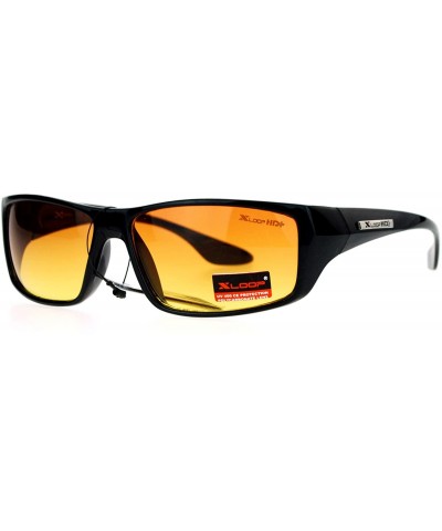 Rectangular Mens High Definition HD Driving Amber Lens Rectangular Plastic Sport Sunglasses - Black - CR119QO9N8N $10.58