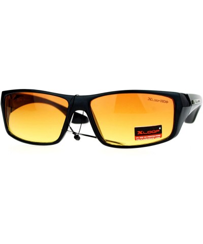 Rectangular Mens High Definition HD Driving Amber Lens Rectangular Plastic Sport Sunglasses - Black - CR119QO9N8N $10.58