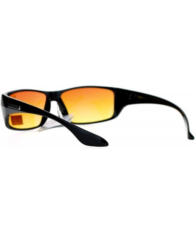 Rectangular Mens High Definition HD Driving Amber Lens Rectangular Plastic Sport Sunglasses - Black - CR119QO9N8N $10.58