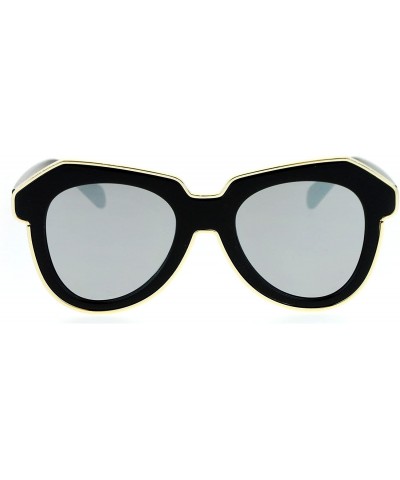 Oversized Flat Mirrored Diva Thick Plastic Horn Rim Eyebrow Womens Sunglasses - Black Mirror - CM12O18K5EM $12.68