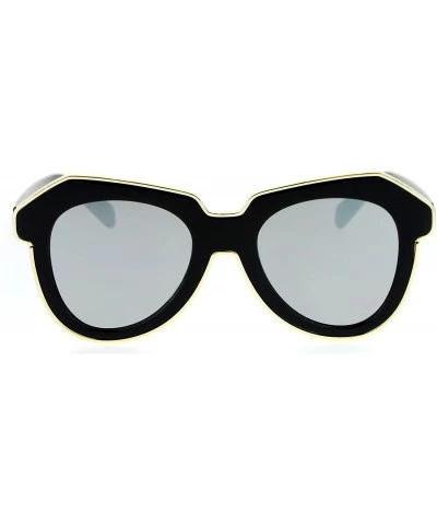 Oversized Flat Mirrored Diva Thick Plastic Horn Rim Eyebrow Womens Sunglasses - Black Mirror - CM12O18K5EM $22.94