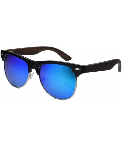 Goggle Bamboo Wood Sunglasses-Mens Womens Handmade Semi Rimless Polarized Wooden Sunglasses - Walnut Wood - CA18H27TTLX $14.58