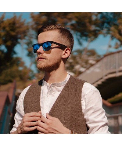 Goggle Bamboo Wood Sunglasses-Mens Womens Handmade Semi Rimless Polarized Wooden Sunglasses - Walnut Wood - CA18H27TTLX $14.58