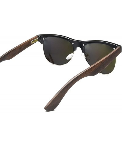 Goggle Bamboo Wood Sunglasses-Mens Womens Handmade Semi Rimless Polarized Wooden Sunglasses - Walnut Wood - CA18H27TTLX $14.58