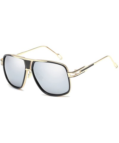 Aviator Retro Oversized Pilot Sunglasses Metal Frame for Men Women Square Glasses Mirror Lens Gold Rim - Silver - CX18CWKTTC4...