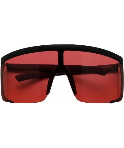 Oversized Oversized Super Shield Colorful Translucent Lens Sunglasses Retro Flat Top 80's Frame Rave Shades - Red Lens - CM19...