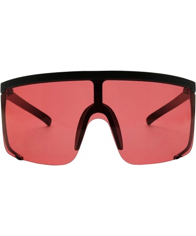 Oversized Oversized Super Shield Colorful Translucent Lens Sunglasses Retro Flat Top 80's Frame Rave Shades - Red Lens - CM19...