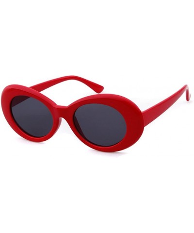 Goggle Clout Goggle Oval Sunglasses Round Lens Bold Retro Kurt Cobain Glasses - Red - C2189KAK4HA $10.87