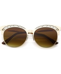 Cat Eye Perforated Metal Gradient Neutral Color Round Flat Lens Cat Eye Sunglasses 51mm - Gold / Amber - CU186N6MILZ $13.08