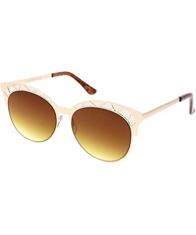 Cat Eye Perforated Metal Gradient Neutral Color Round Flat Lens Cat Eye Sunglasses 51mm - Gold / Amber - CU186N6MILZ $13.08