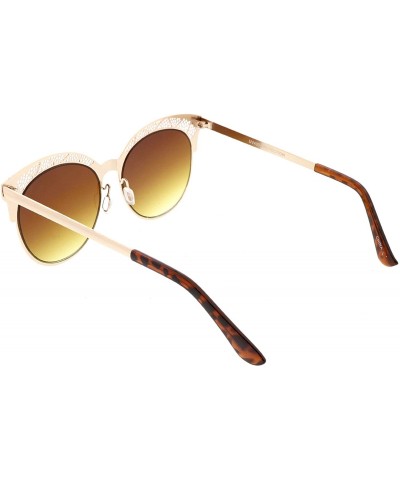 Cat Eye Perforated Metal Gradient Neutral Color Round Flat Lens Cat Eye Sunglasses 51mm - Gold / Amber - CU186N6MILZ $13.08