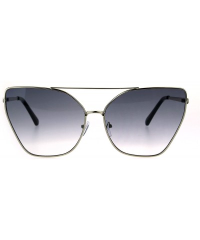 Cat Eye Womens Color Gardient Metal Rim Large Cat Eye Sunglasses - Silver Smoke - C31852TX646 $11.31
