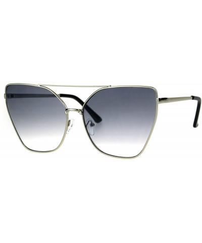 Cat Eye Womens Color Gardient Metal Rim Large Cat Eye Sunglasses - Silver Smoke - C31852TX646 $11.31