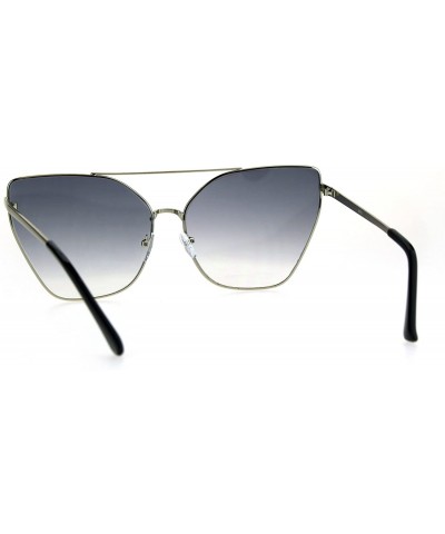 Cat Eye Womens Color Gardient Metal Rim Large Cat Eye Sunglasses - Silver Smoke - C31852TX646 $11.31