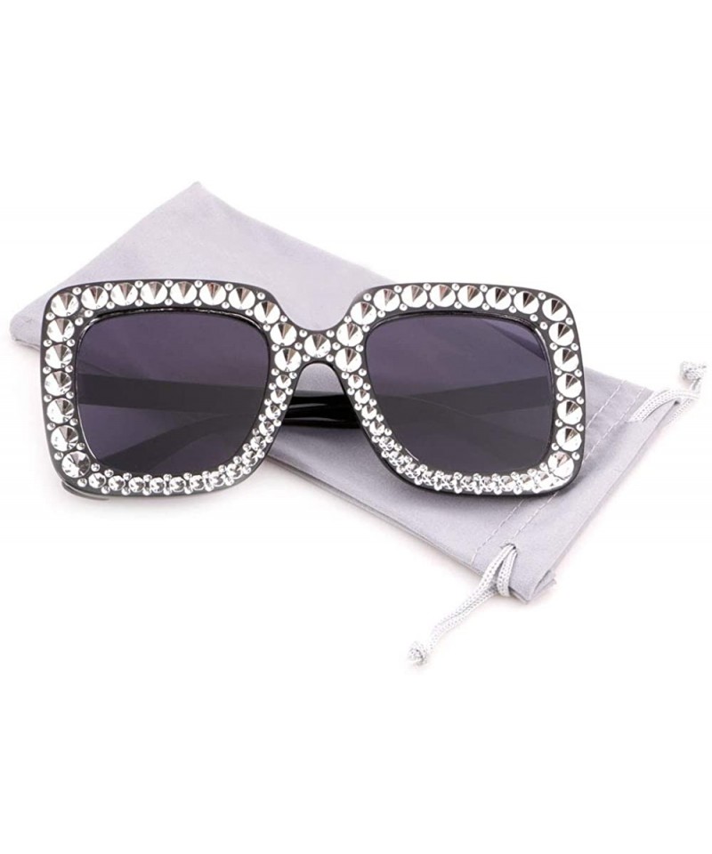Square Women Oversized Sunglasses Sparkling Square Glasses Thick Frame Eyewear - Black Frame Gray Lens - C018DMESRC3 $8.98