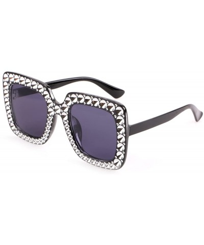 Square Women Oversized Sunglasses Sparkling Square Glasses Thick Frame Eyewear - Black Frame Gray Lens - C018DMESRC3 $8.98