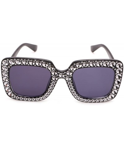 Square Women Oversized Sunglasses Sparkling Square Glasses Thick Frame Eyewear - Black Frame Gray Lens - C018DMESRC3 $8.98