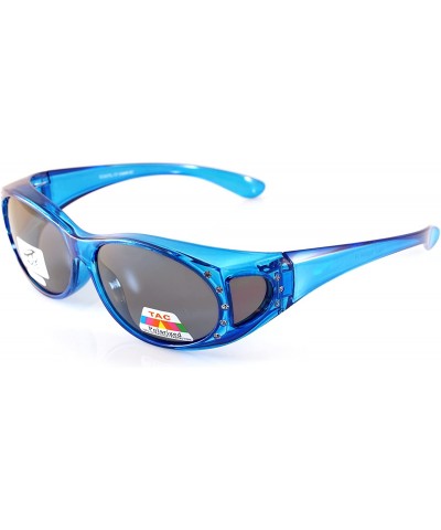 Round Clear Icy Bling Oval Polarized OTG Sunglasses with Side View P008 - Blue - CJ1887TCK7E $27.04
