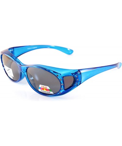 Round Clear Icy Bling Oval Polarized OTG Sunglasses with Side View P008 - Blue - CJ1887TCK7E $17.30