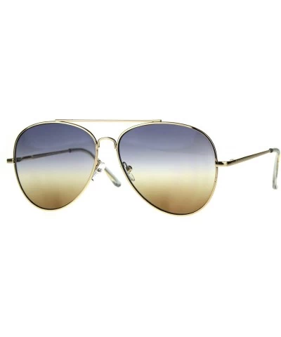 Oversized Oceanic Tie Dye Gradient Lens Flat Lens Metal Pilots Sunglasses - Blue Brown - CR187AXHZTX $24.22