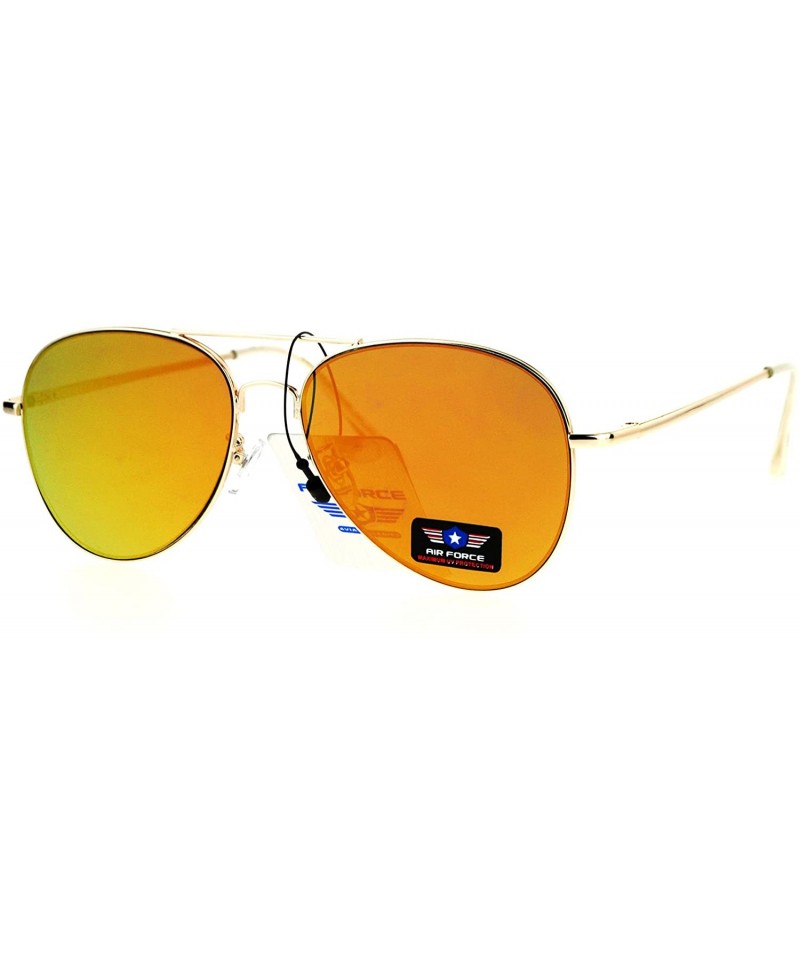 Aviator Air Force Aviator Sunglasses Unisex Spring Hinge Metal Frame Mirror Lens - Gold (Orange Mirror) - CA1853KGGCH $8.52