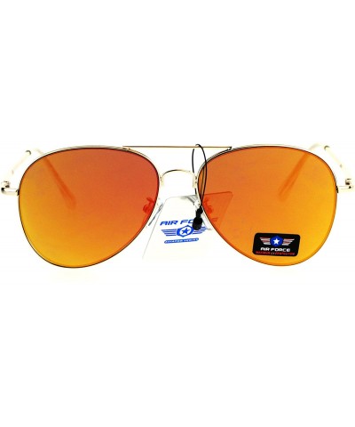 Aviator Air Force Aviator Sunglasses Unisex Spring Hinge Metal Frame Mirror Lens - Gold (Orange Mirror) - CA1853KGGCH $19.62