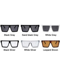 Round Vintage Oversize Square Sunglasses Luxury Black Leopard Big Frame Sun Glasses Female Shades Coulos - White Gray - CB198...