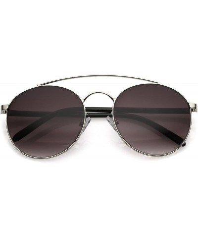 Round Modern Curved Double Crossbar Thick Arms Round Aviator Sunglasses 56mm - Silver / Lavender - CF184WZRYAM $14.13