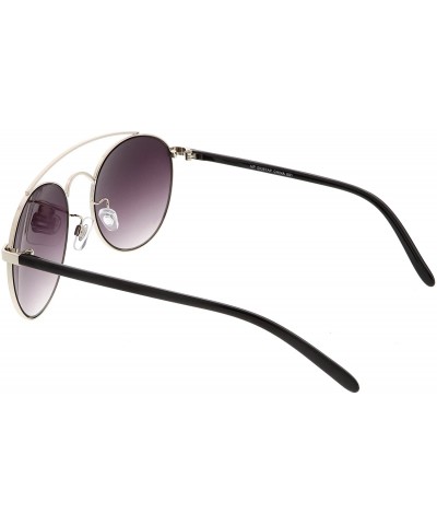 Round Modern Curved Double Crossbar Thick Arms Round Aviator Sunglasses 56mm - Silver / Lavender - CF184WZRYAM $14.13