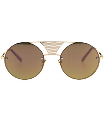 Round Round Circle Frame Sunglasses Rims Behind Lens Unique Bridge Design - Gold (Peach Mirror) - C3187EK75L8 $23.55