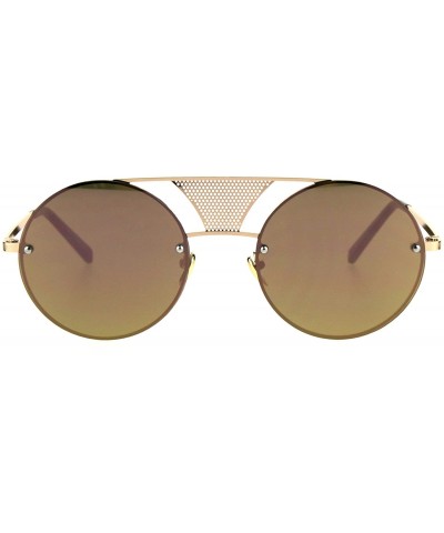 Round Round Circle Frame Sunglasses Rims Behind Lens Unique Bridge Design - Gold (Peach Mirror) - C3187EK75L8 $11.63