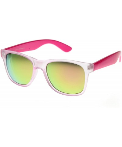 Wayfarer Retro Eyewear Super Flat Top Horn Rimmed Style Clear Lens Glasses - Pink - CY116T5E8IH $18.67