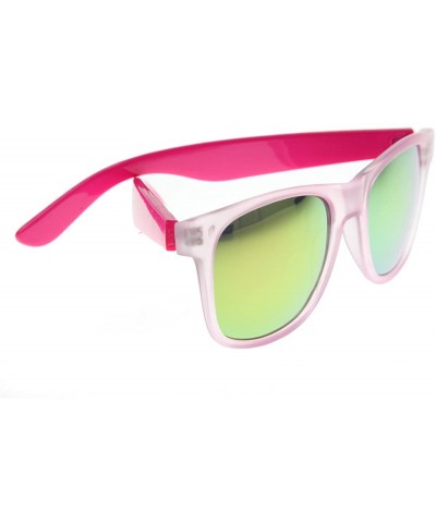 Wayfarer Retro Eyewear Super Flat Top Horn Rimmed Style Clear Lens Glasses - Pink - CY116T5E8IH $9.98