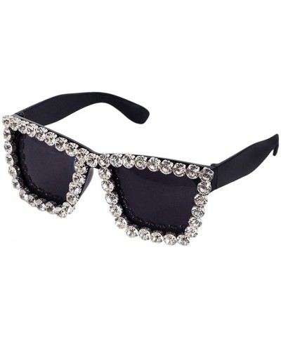 Square Sparkling Crystal Cat Eye Sunglasses UV Protection Rhinestone Sunglasses - Black Frame Silver - CY18WODEDM8 $28.64