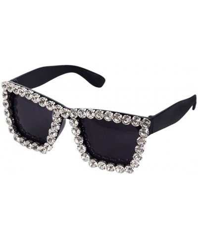 Square Sparkling Crystal Cat Eye Sunglasses UV Protection Rhinestone Sunglasses - Black Frame Silver - CY18WODEDM8 $15.28