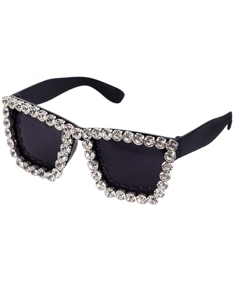 Square Sparkling Crystal Cat Eye Sunglasses UV Protection Rhinestone Sunglasses - Black Frame Silver - CY18WODEDM8 $15.28