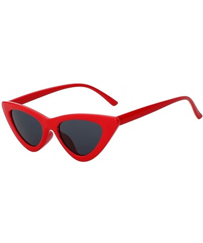 Goggle Women Retro Vintage Cat Eye Narrow Slim Sunglasses Goggles Plastic Frame - Red-smoke - CJ18I2MGSM4 $19.47
