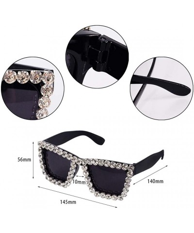 Square Sparkling Crystal Cat Eye Sunglasses UV Protection Rhinestone Sunglasses - Black Frame Silver - CY18WODEDM8 $15.28