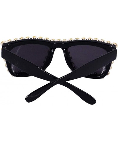 Square Sparkling Crystal Cat Eye Sunglasses UV Protection Rhinestone Sunglasses - Black Frame Silver - CY18WODEDM8 $15.28