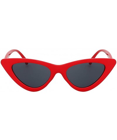 Goggle Women Retro Vintage Cat Eye Narrow Slim Sunglasses Goggles Plastic Frame - Red-smoke - CJ18I2MGSM4 $12.14